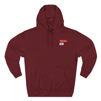 Love Text Hoodie — 'Love you. tnx.' Minimal Chest Text & Tic-Tac-Toe Heart Back
