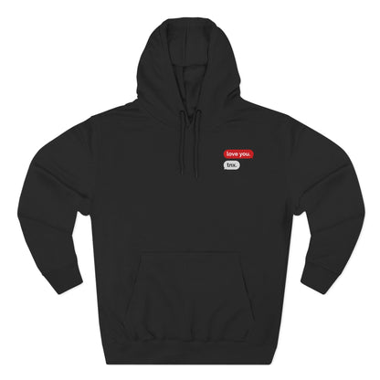 Love Text Hoodie — 'Love you. tnx.' Minimal Chest Text & Tic-Tac-Toe Heart Back