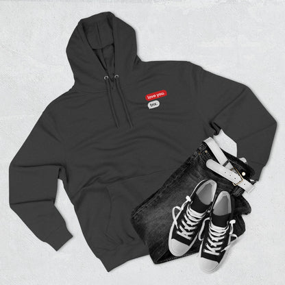 Love Text Hoodie — 'Love you. tnx.' Minimal Chest Text & Tic-Tac-Toe Heart Back
