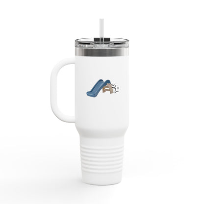 40oz Insulated Travel Mug — Cute Slide & Dog Cartoon Stainless Tumbler