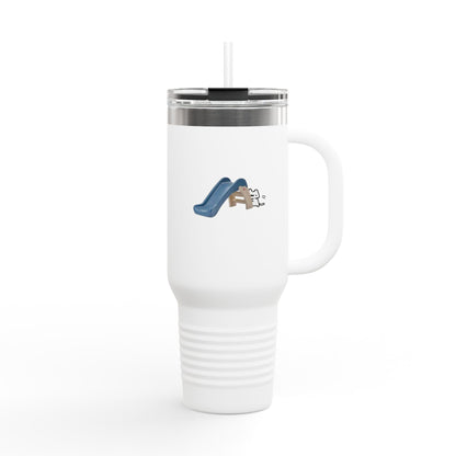 40oz Insulated Travel Mug — Cute Slide & Dog Cartoon Stainless Tumbler