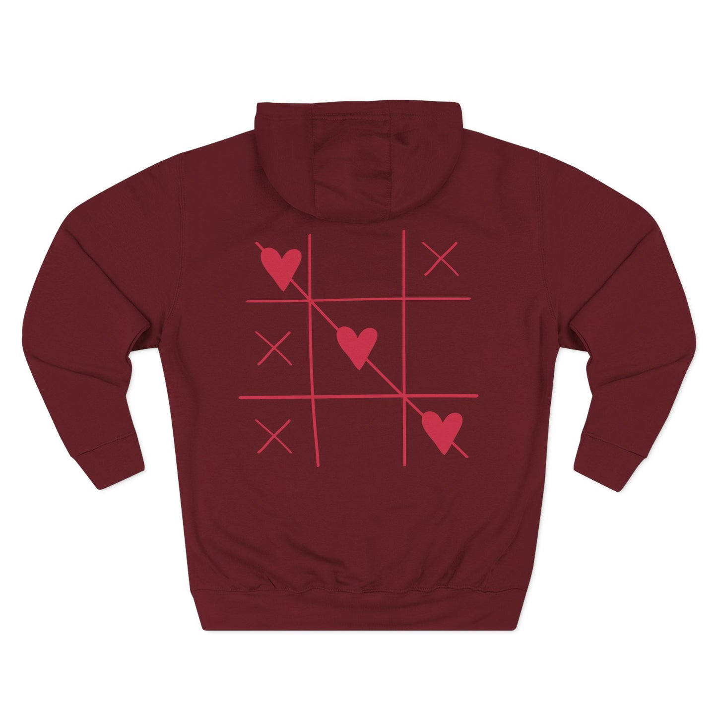 Love Text Hoodie — 'Love you. tnx.' Minimal Chest Text & Tic-Tac-Toe Heart Back