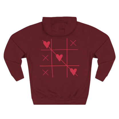 Love Text Hoodie — 'Love you. tnx.' Minimal Chest Text & Tic-Tac-Toe Heart Back