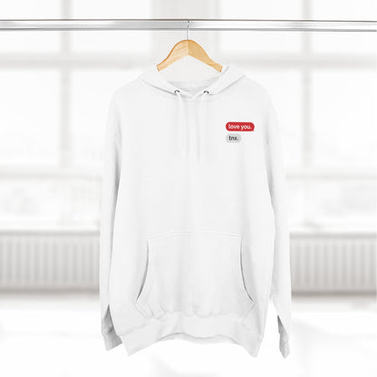 Love Text Hoodie — 'Love you. tnx.' Minimal Chest Text & Tic-Tac-Toe Heart Back