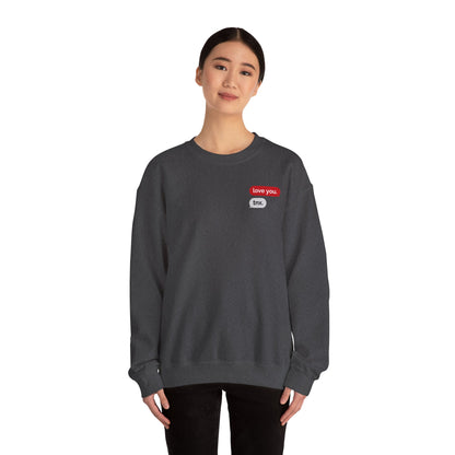 Crewneck Sweatshirt – Text Bubble Design: “love you.” / “tnx.” Minimal Valentine Gift