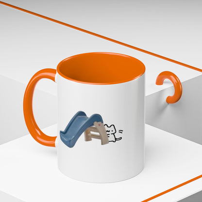 Cute Slide Cat Accent Coffee Mug — Cute Cat Coffee Cup (11/15oz)