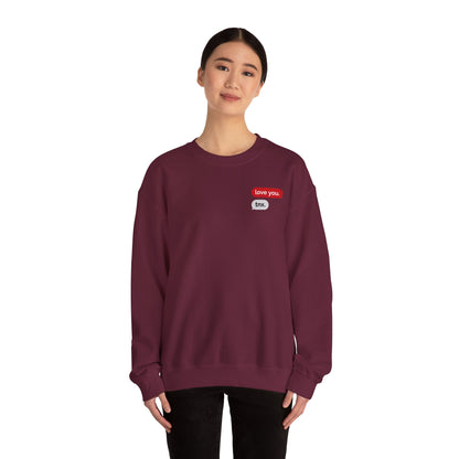 Crewneck Sweatshirt – Text Bubble Design: “love you.” / “tnx.” Minimal Valentine Gift