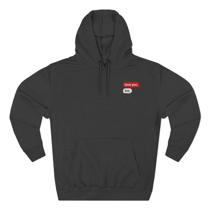 Love Text Hoodie — 'Love you. tnx.' Minimal Chest Text & Tic-Tac-Toe Heart Back