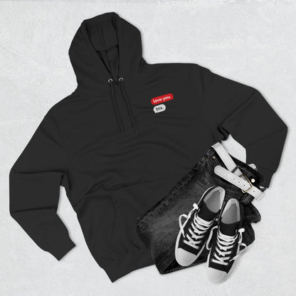 Love Text Hoodie — 'Love you. tnx.' Minimal Chest Text & Tic-Tac-Toe Heart Back