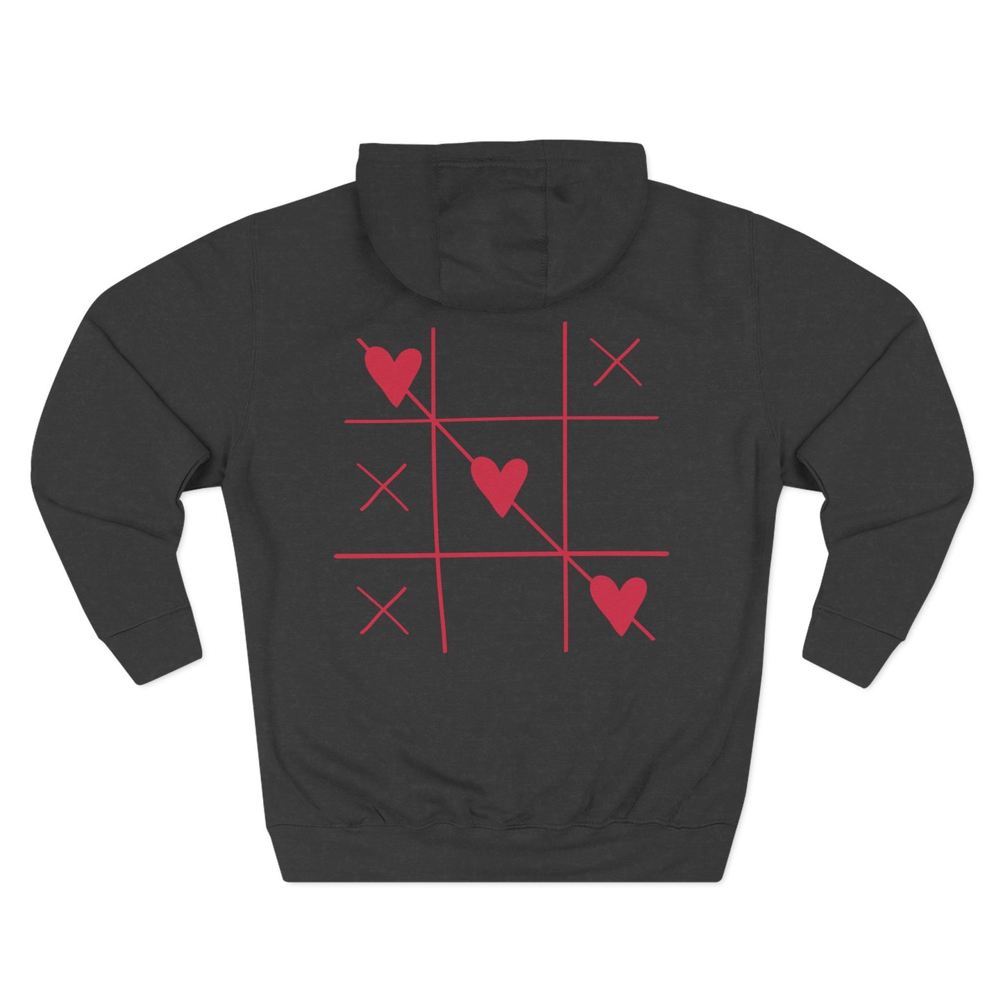 Love Text Hoodie — 'Love you. tnx.' Minimal Chest Text & Tic-Tac-Toe Heart Back