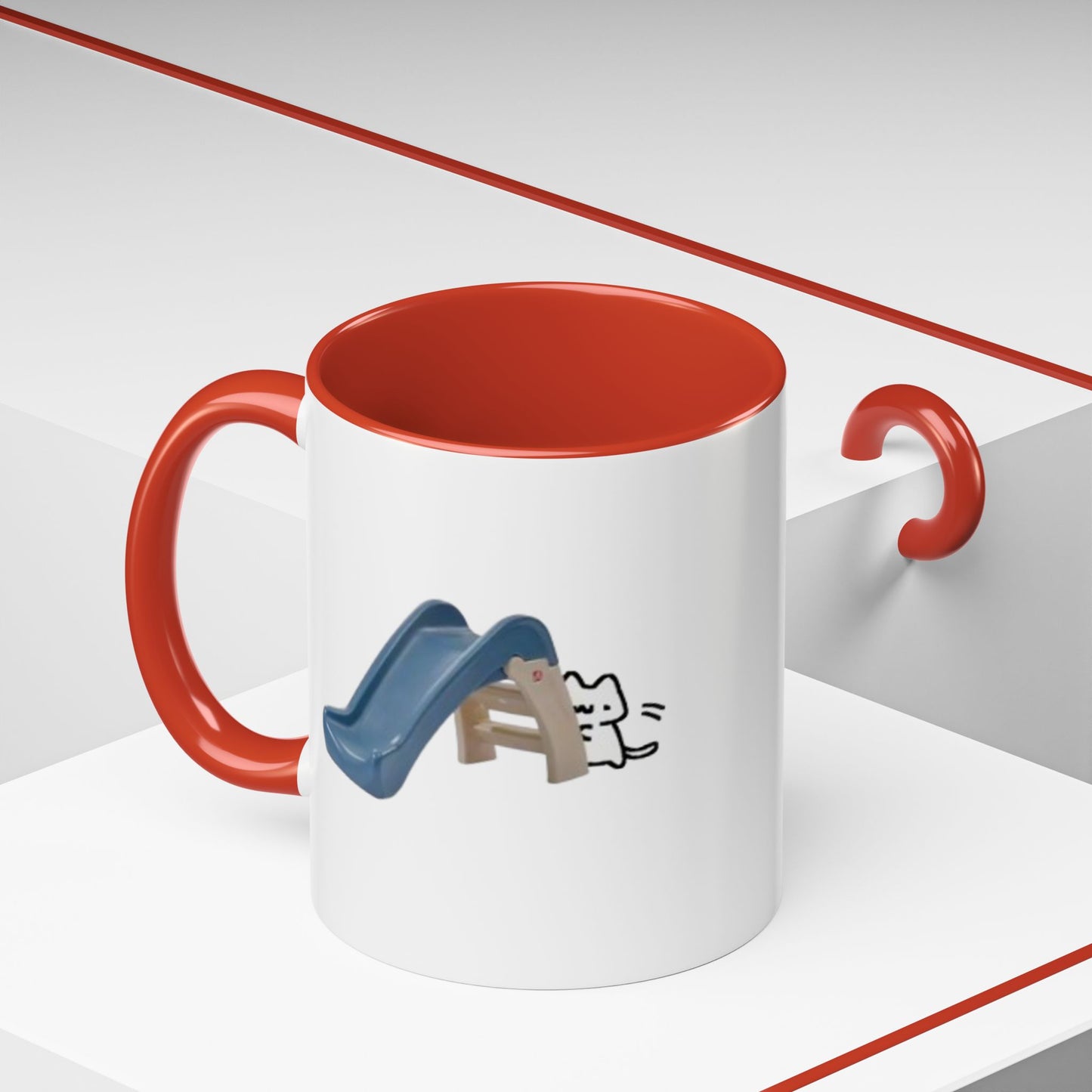 Cute Slide Cat Accent Coffee Mug — Cute Cat Coffee Cup (11/15oz)